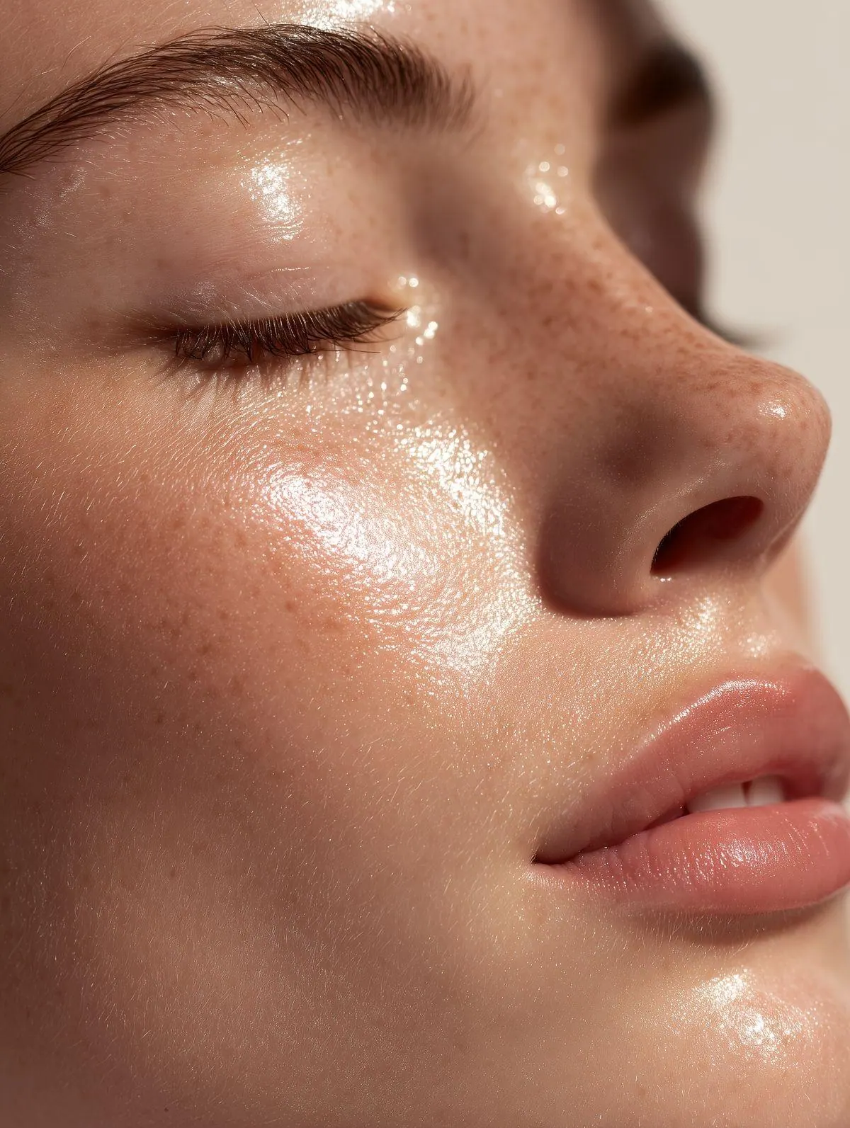 Luminous beauty close-up with a softly defined brow